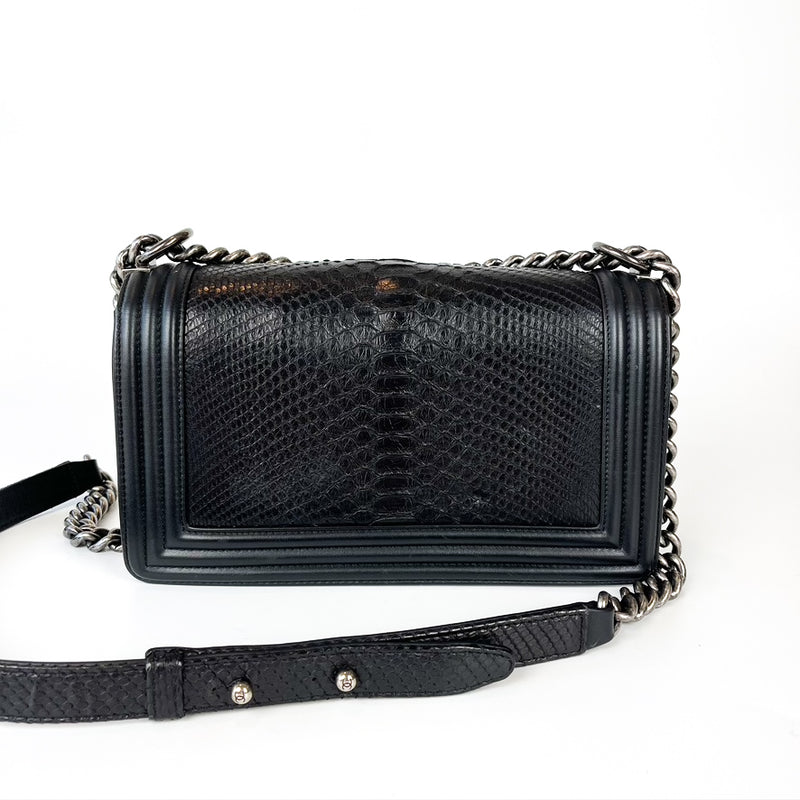 Python Black Old Medium Boy Bag in Black with RHW