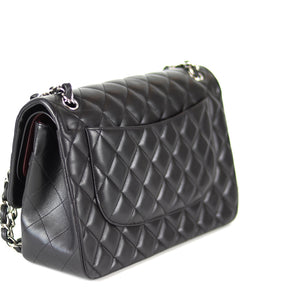 Jumbo Double Flap in Black Lambskin with SHW