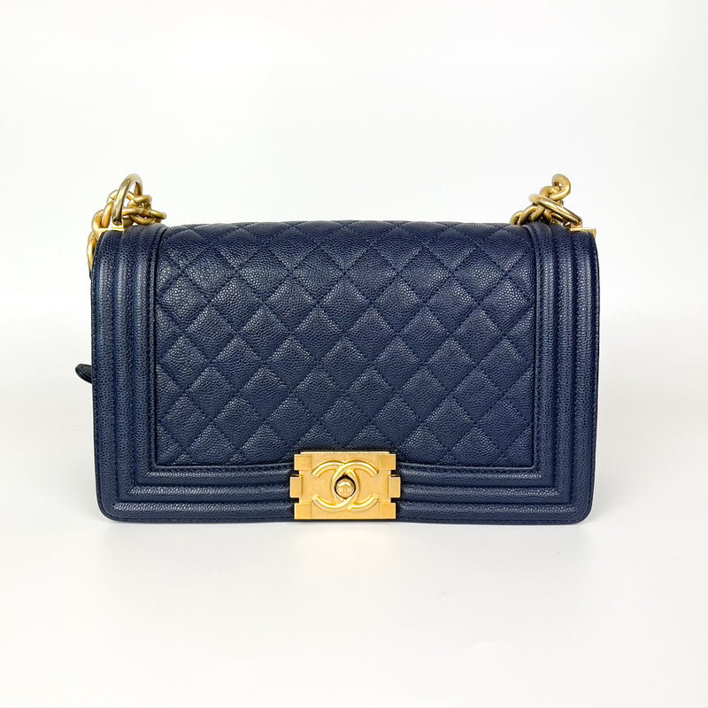 Chanel new woman vertical Leboy chain flap bag navy blue original leather  version