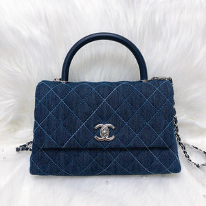 Blue Denim Quilted Medium Coco Handle Flap