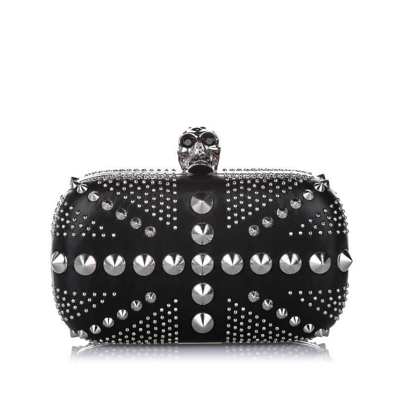 Studded Britannia Skull Leather Clutch Bag Black