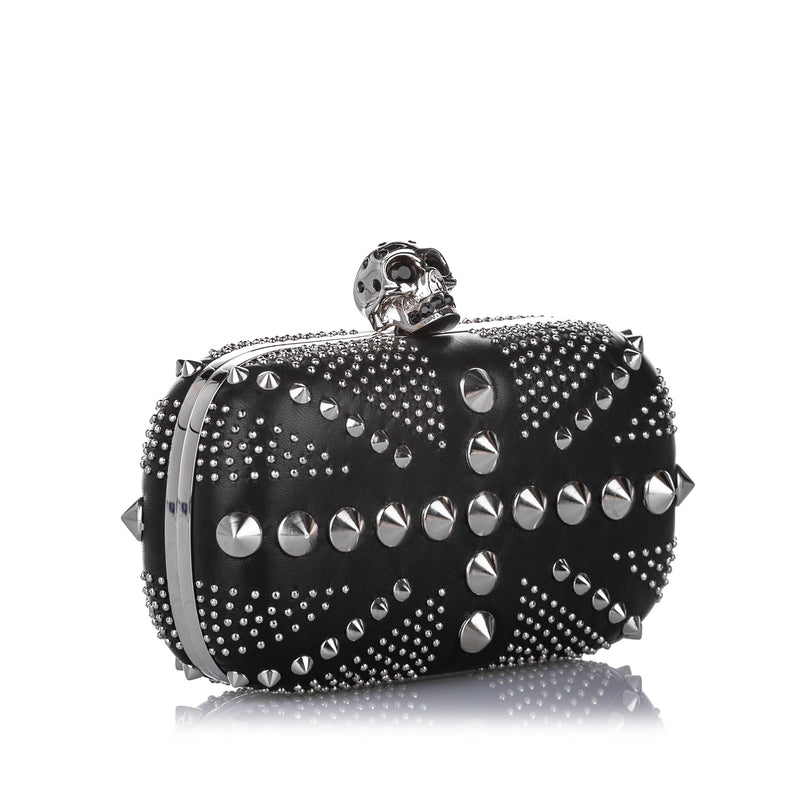 Studded Britannia Skull Leather Clutch Bag Black