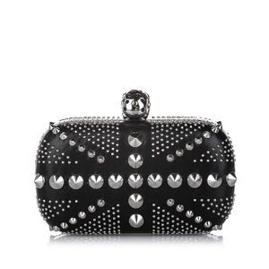 Studded Britannia Skull Leather Clutch Bag Black