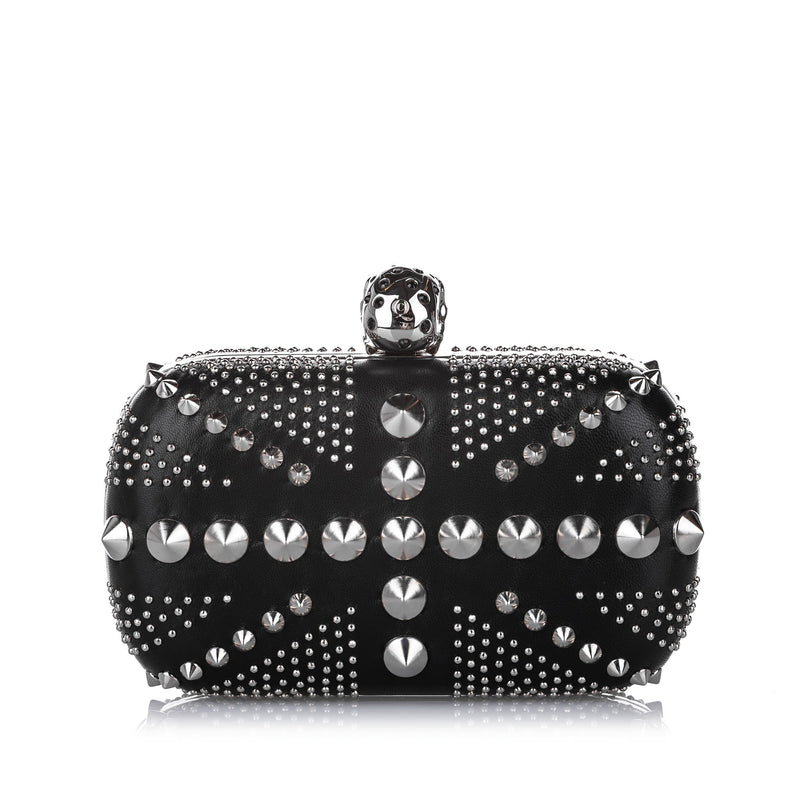 Studded Britannia Skull Leather Clutch Bag Black