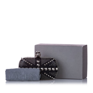 Studded Britannia Skull Leather Clutch Bag Black