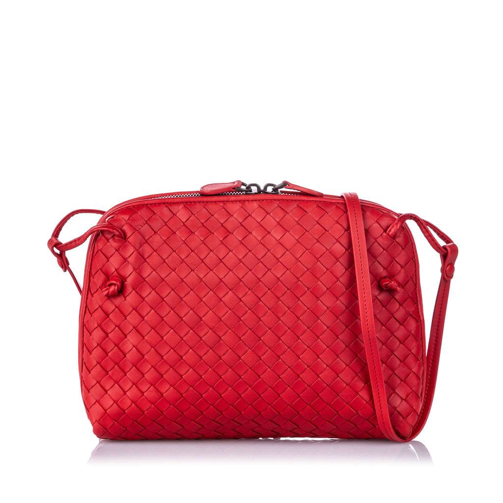 Intrecciato Nodini Leather Crossbody Bag Red