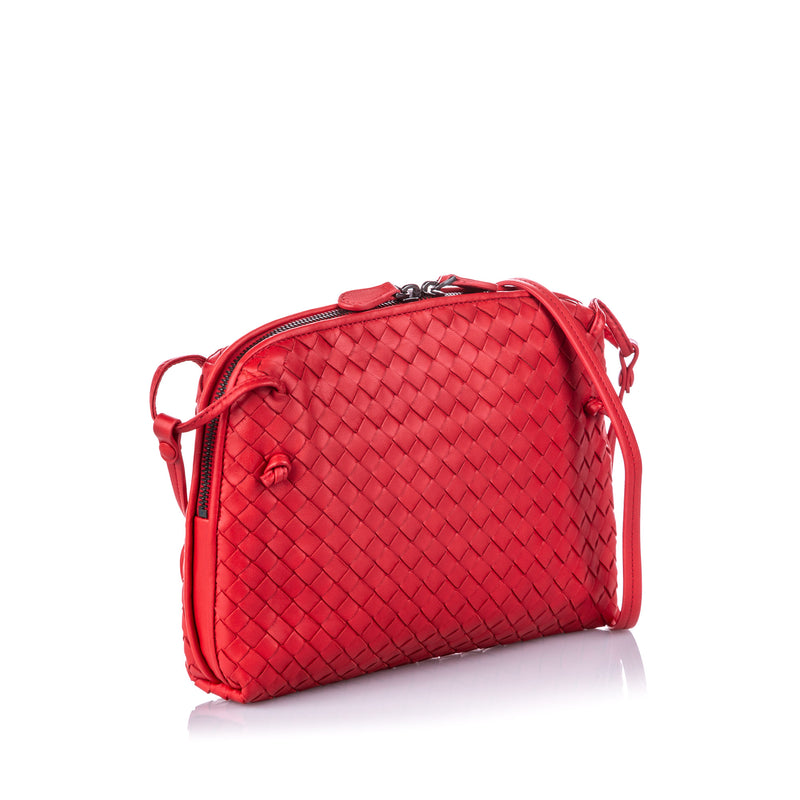 Intrecciato Nodini Leather Crossbody Bag Red