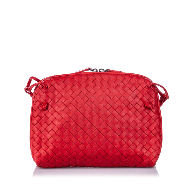 Intrecciato Nodini Leather Crossbody Bag Red