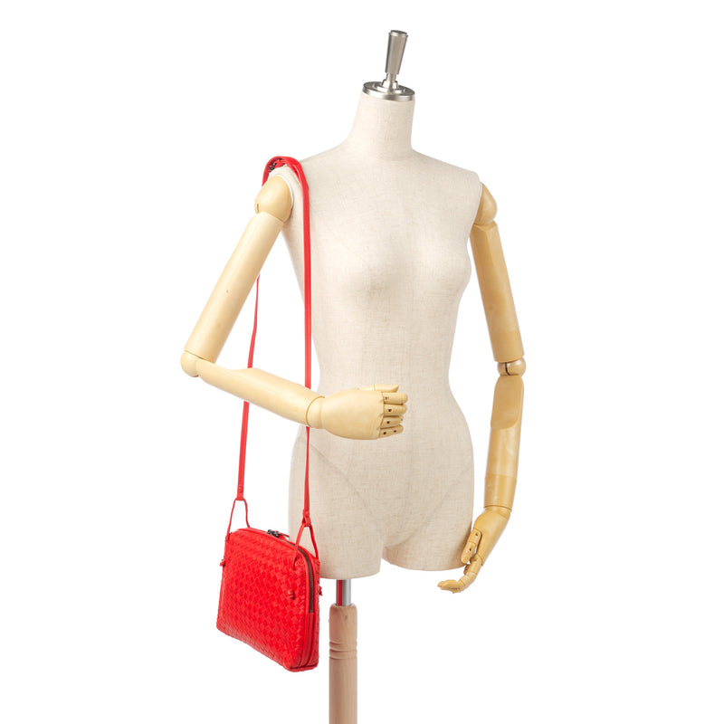Intrecciato Nodini Leather Crossbody Bag Red