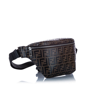 Embossed Zucca Leather Belt Bag Brown Black SHW