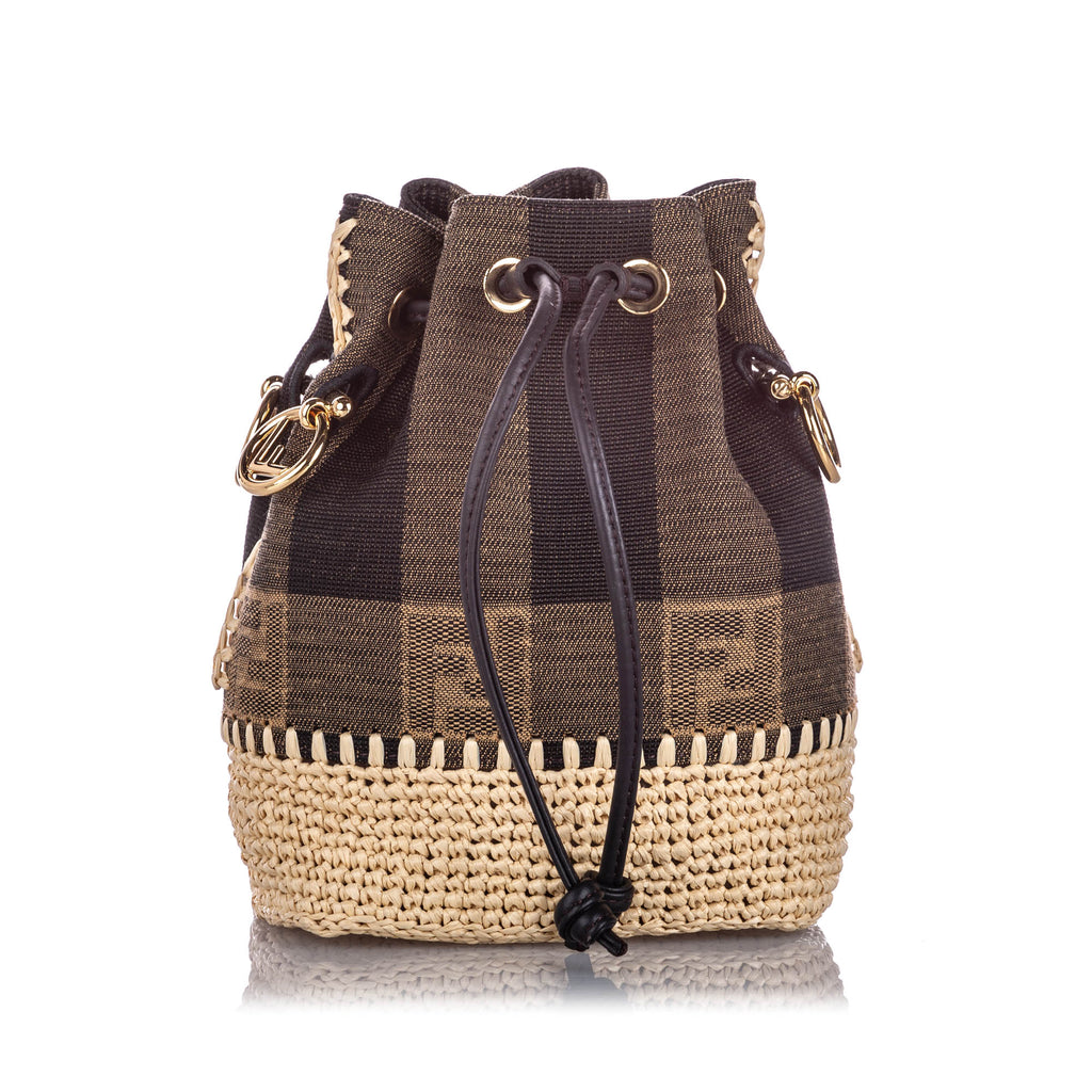 Mini Pequin Mon Tresor Canvas Bucket Bag Brown