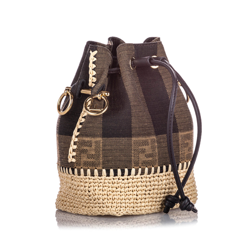 Mini Pequin Mon Tresor Canvas Bucket Bag Brown