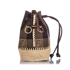 Mini Pequin Mon Tresor Canvas Bucket Bag Brown