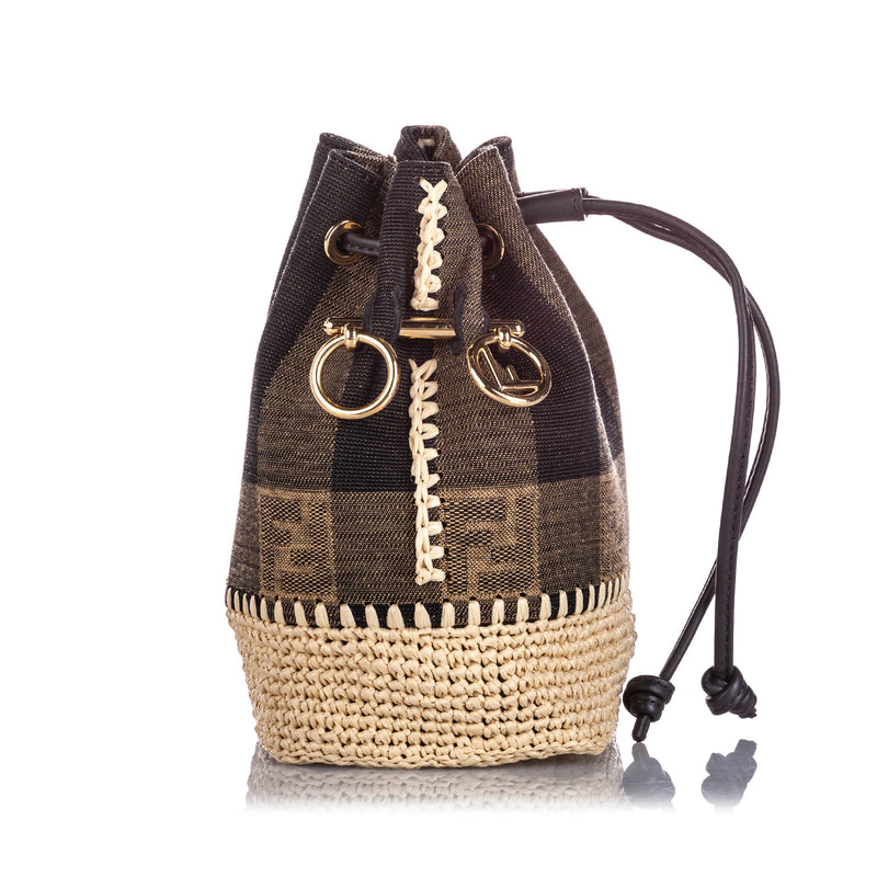 Mini Pequin Mon Tresor Canvas Bucket Bag Brown