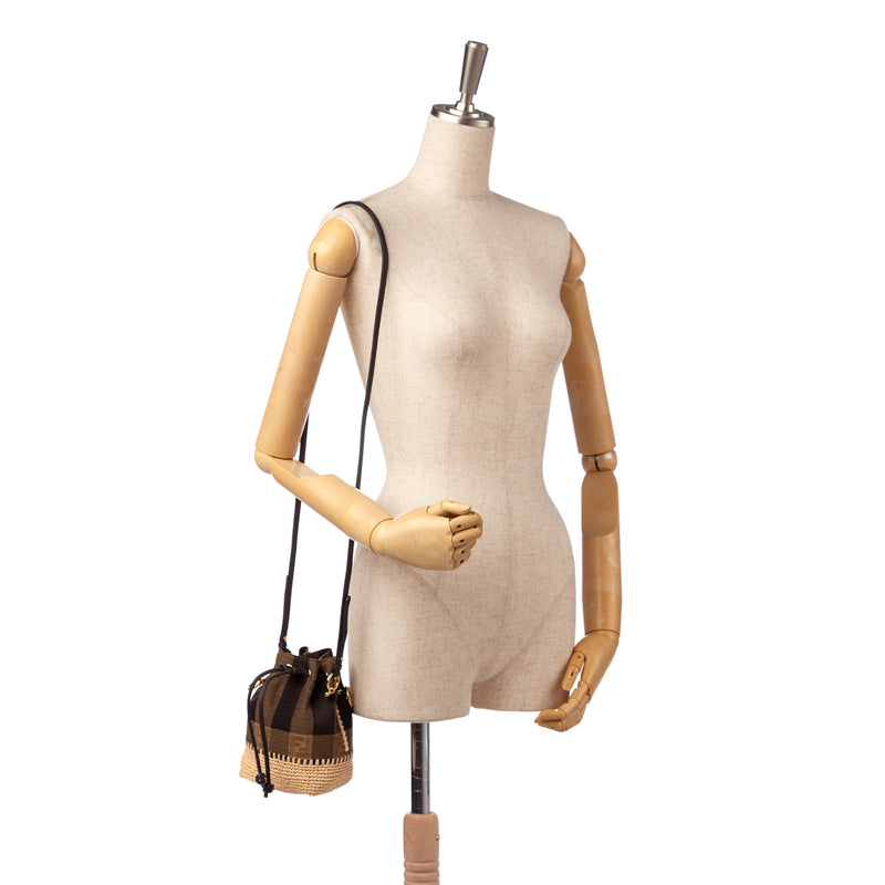 Mini Pequin Mon Tresor Canvas Bucket Bag Brown