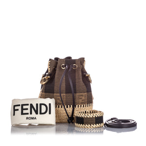 Mini Pequin Mon Tresor Canvas Bucket Bag Brown