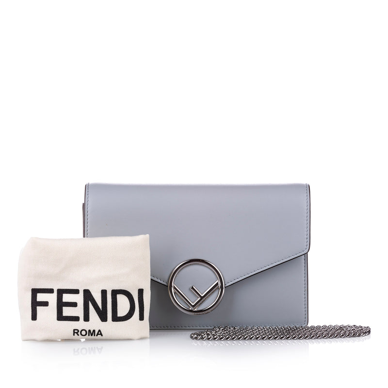 F is Fendi Leather Wallet on Chain Blue - Bag Religion