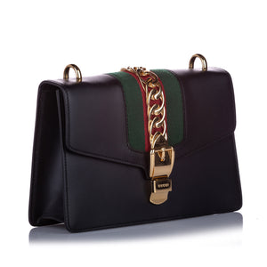 Small Sylvie Leather Shoulder Bag Black GHW