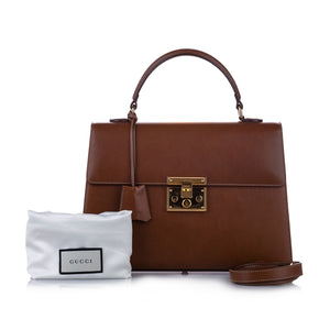 Medium Padlock Leather Satchel Brown