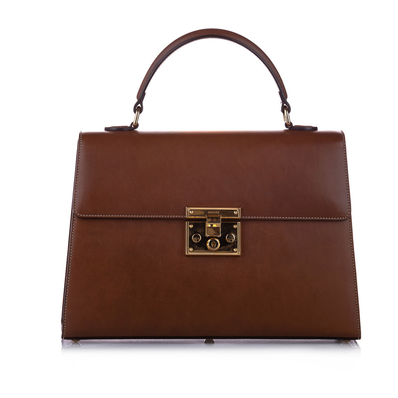 Medium Padlock Leather Satchel Brown