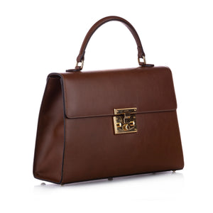 Medium Padlock Leather Satchel Brown