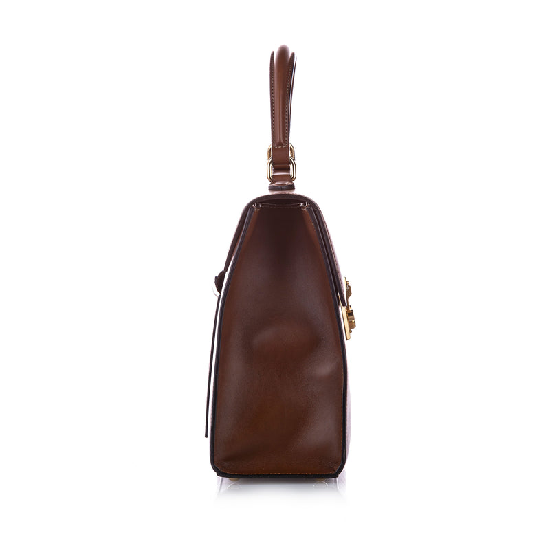 Medium Padlock Leather Satchel Brown