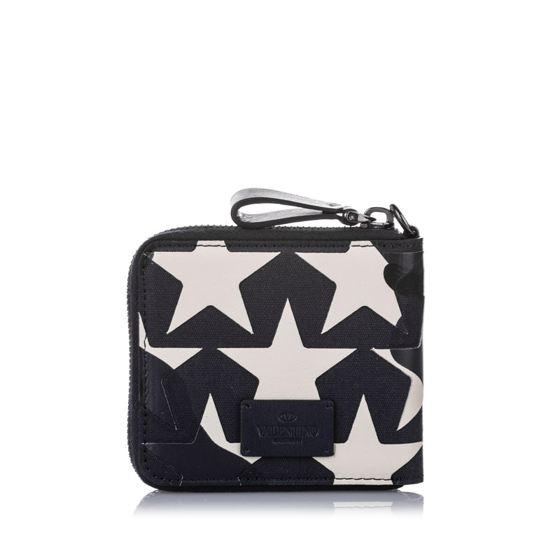 Camo Star Zip Around Canvas Small Wallet Black