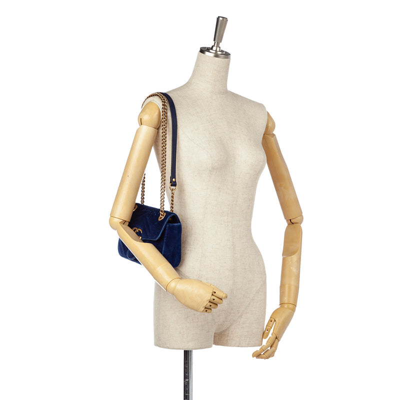 Mini GG Marmont Matelasse Velvet Crossbody Bag Blue - Bag Religion