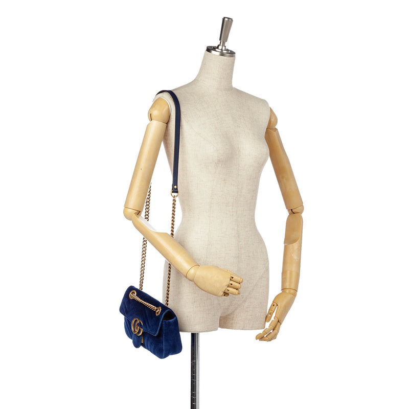 Mini GG Marmont Matelasse Velvet Crossbody Bag Blue - Bag Religion