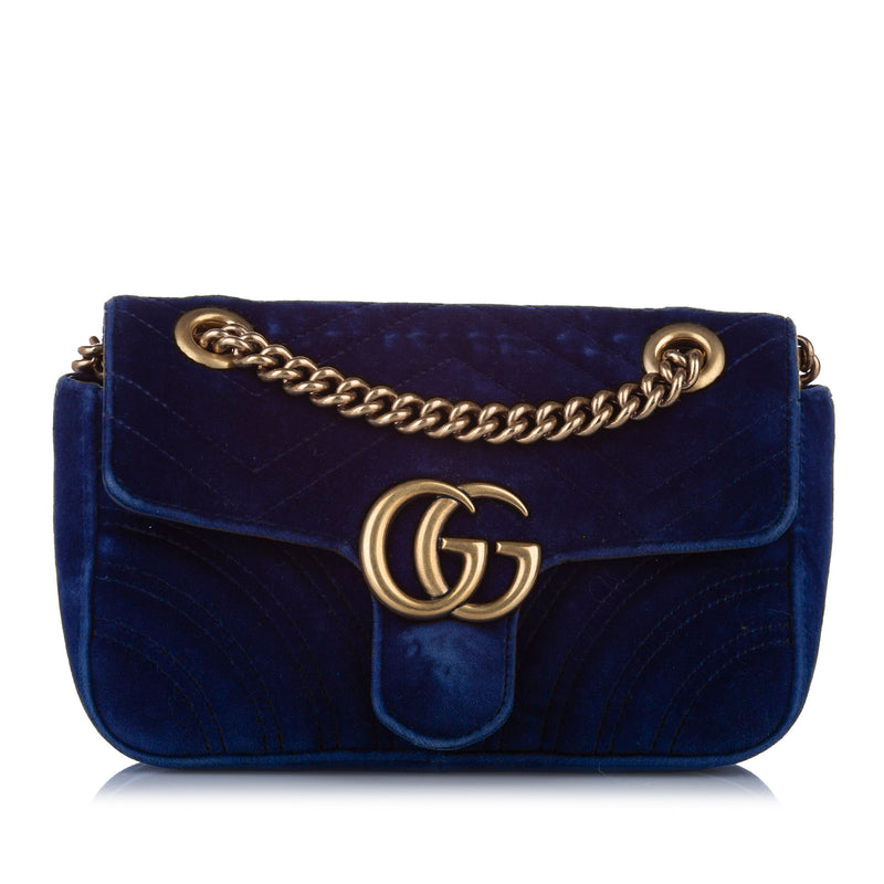 Mini GG Marmont Matelasse Velvet Crossbody Bag Blue - Bag Religion