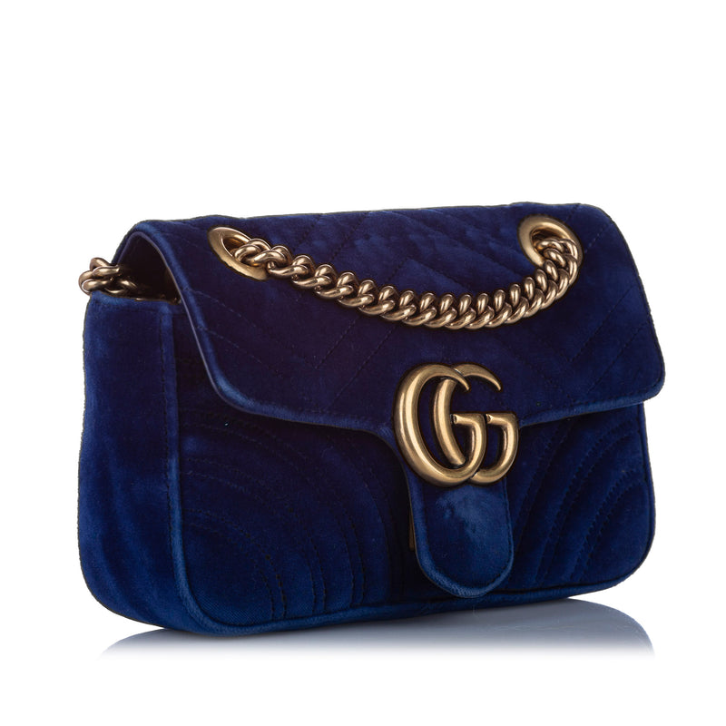 Mini GG Marmont Matelasse Velvet Crossbody Bag Blue - Bag Religion