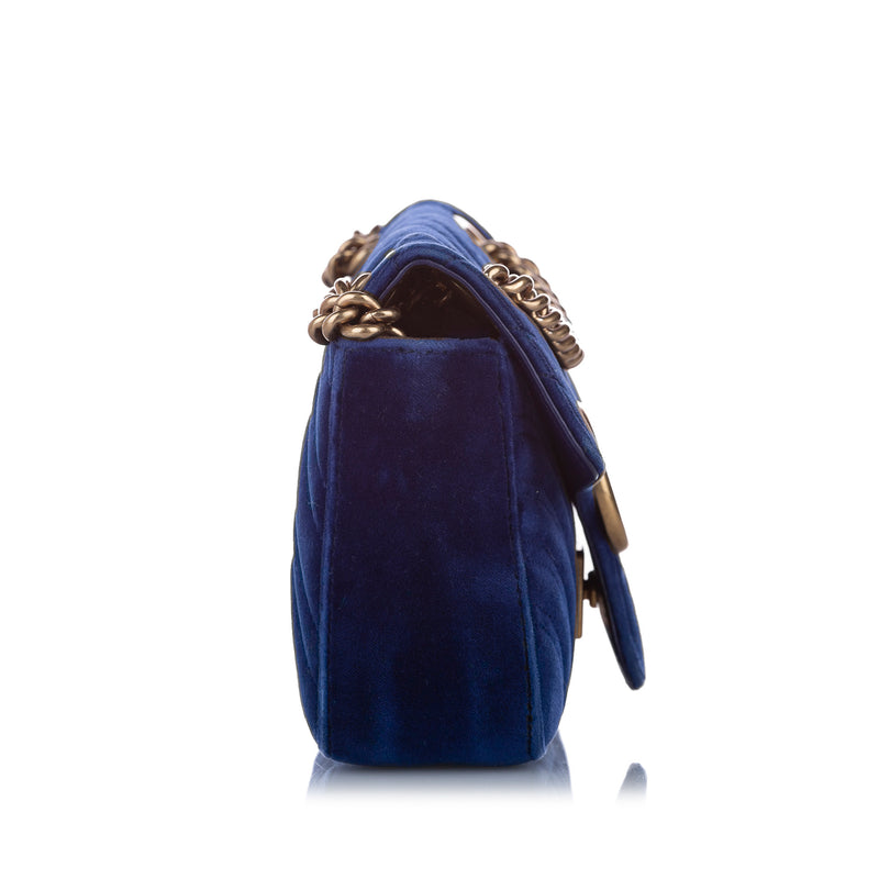 Mini GG Marmont Matelasse Velvet Crossbody Bag Blue - Bag Religion