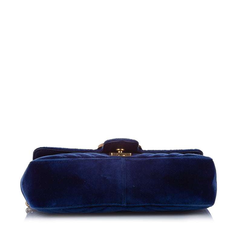 Mini GG Marmont Matelasse Velvet Crossbody Bag Blue - Bag Religion