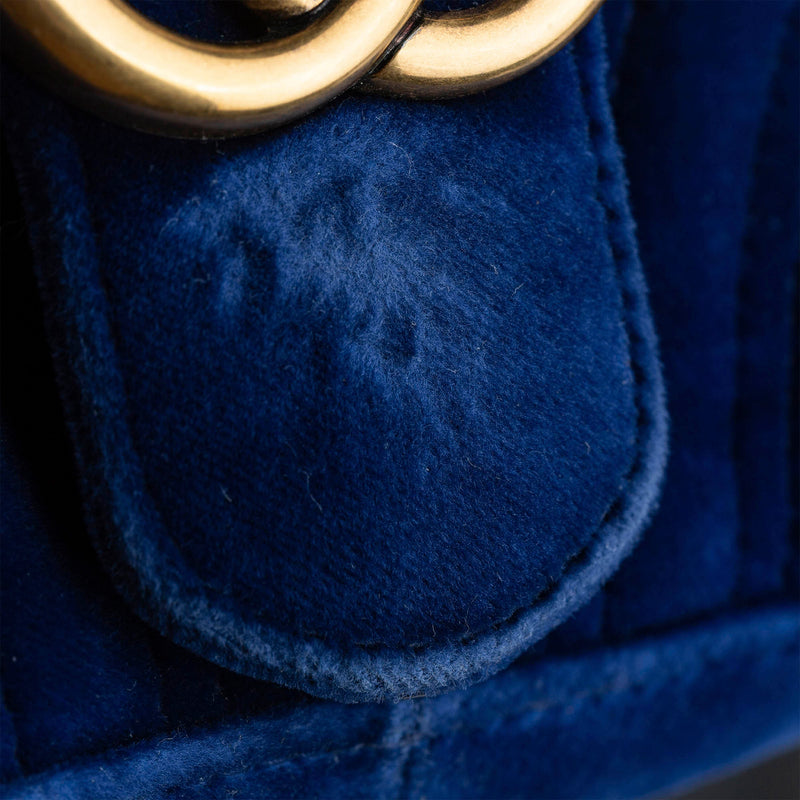 Mini GG Marmont Matelasse Velvet Crossbody Bag Blue - Bag Religion