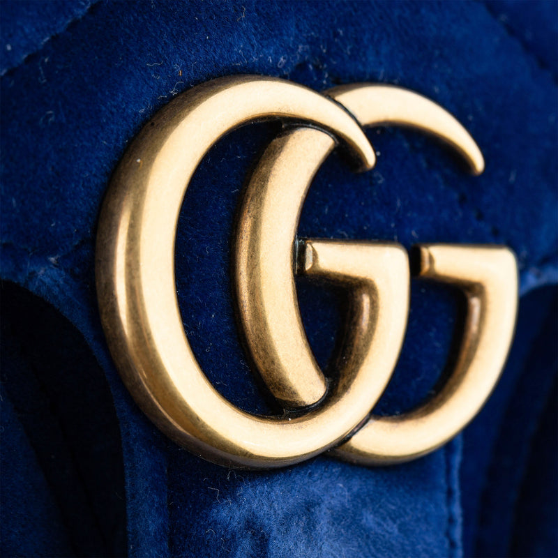 Mini GG Marmont Matelasse Velvet Crossbody Bag Blue - Bag Religion