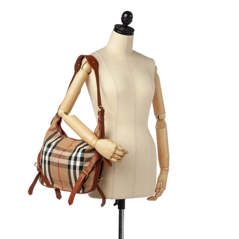 House Check Canvas Shoulder Bag Brown - Bag Religion