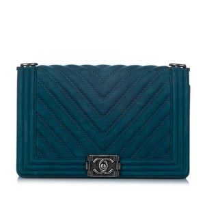 New Medium Chevron Boy Suede Flap Bag Blue - Bag Religion