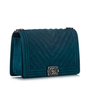New Medium Chevron Boy Suede Flap Bag Blue - Bag Religion