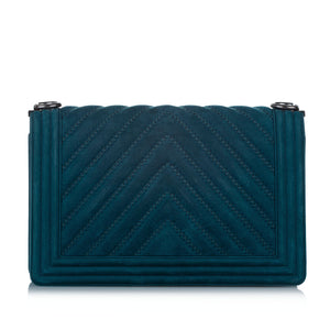 New Medium Chevron Boy Suede Flap Bag Blue - Bag Religion