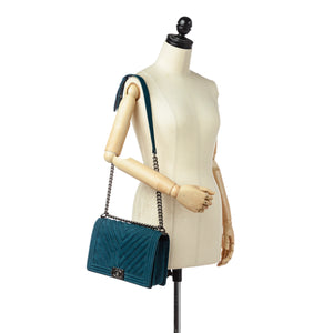 New Medium Chevron Boy Suede Flap Bag Blue - Bag Religion