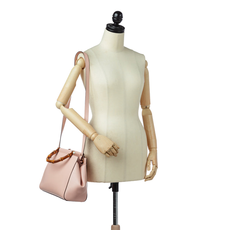 Small Bamboo Nymphaea Leather Satchel Pink - Bag Religion