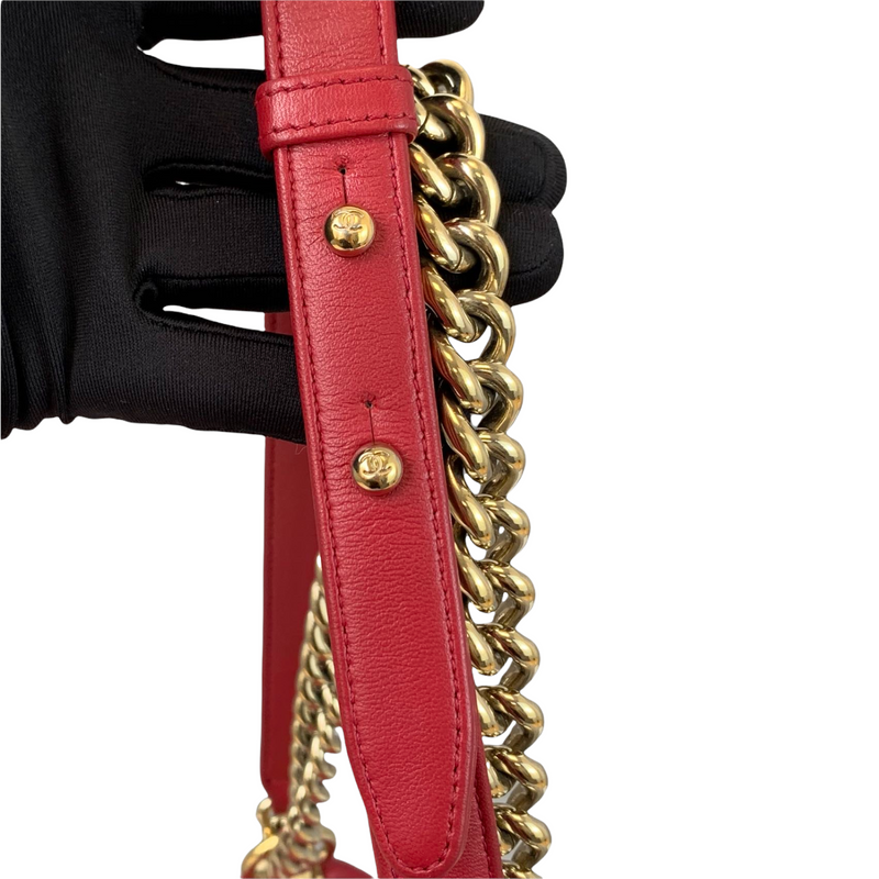 Old Medium Boy Chevron Calfskin Red GHW