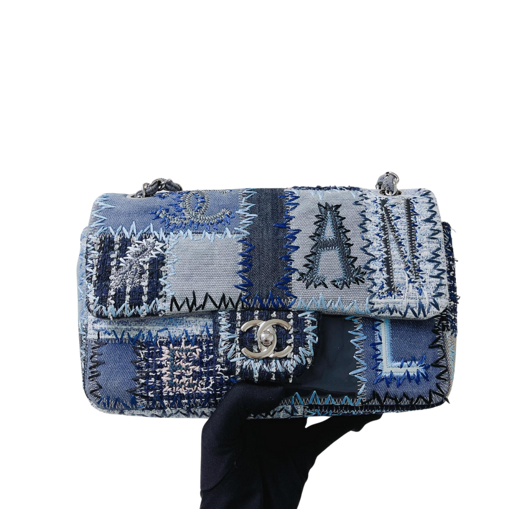 Denim Patchwork Medium Flap Blue