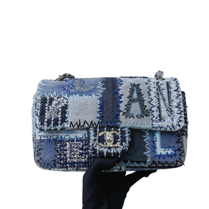 Denim Patchwork Medium Flap Blue