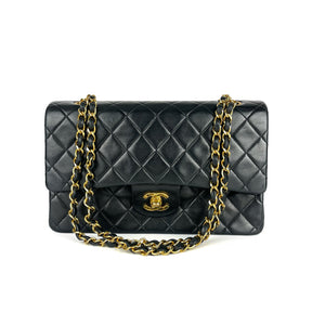 Vintage Lambskin Double Flap Medium with GHW In black
