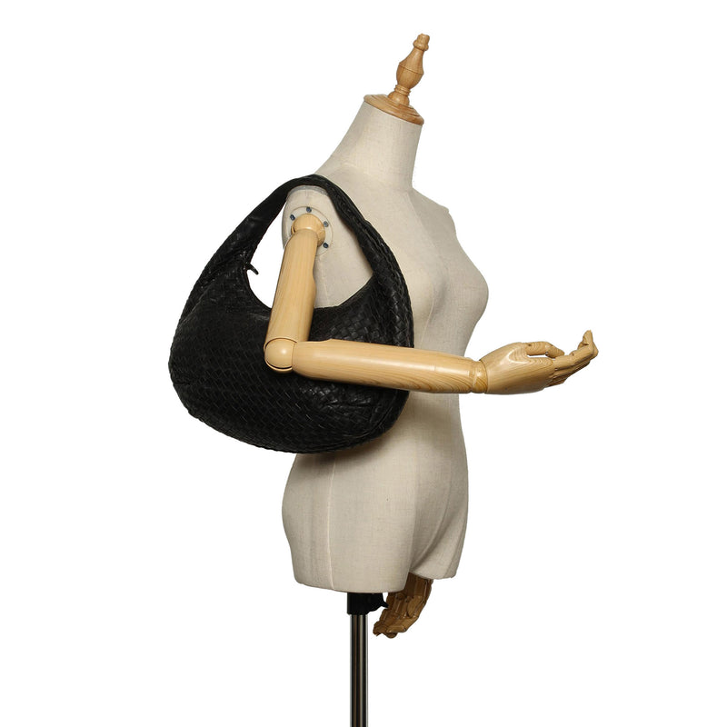 Intrecciato Leather Hobo Bag Black - Bag Religion