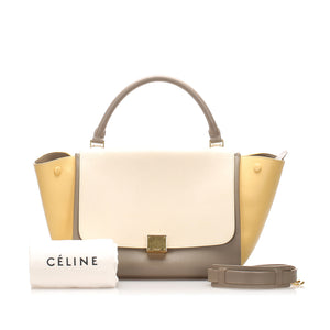 Medium Tricolor Trapeze Leather Satchel White