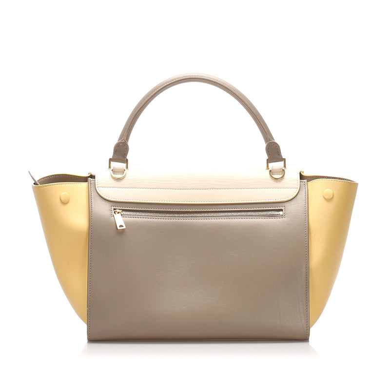 Medium Tricolor Trapeze Leather Satchel White