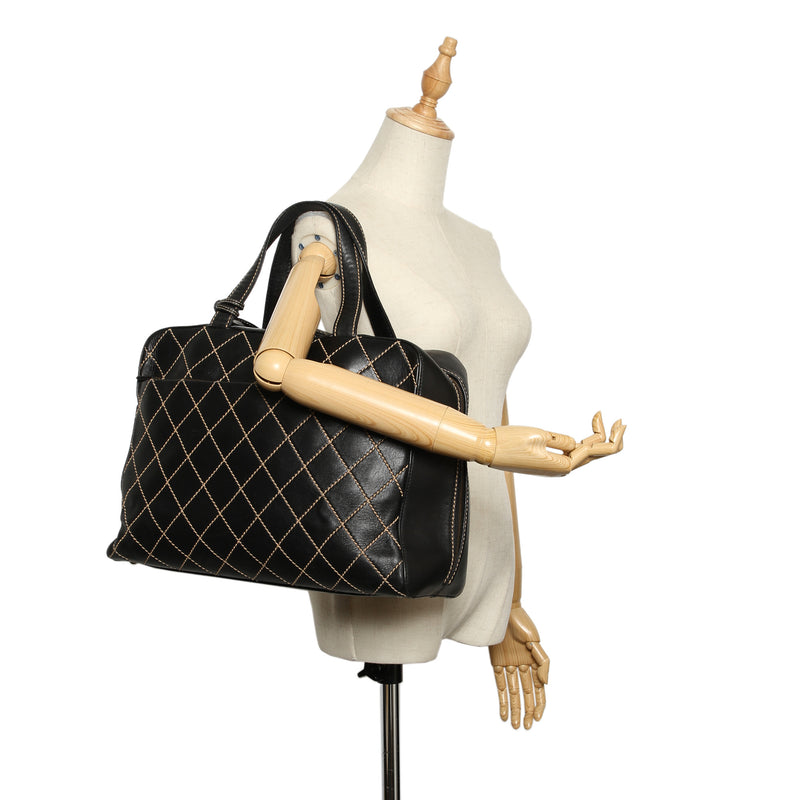 Surpique Leather Travel Handbag Black
