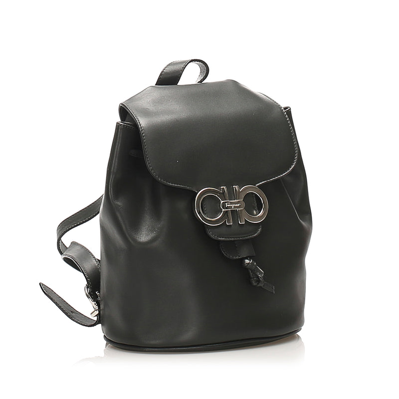 Gancini Leather Drawstring Backpack Green